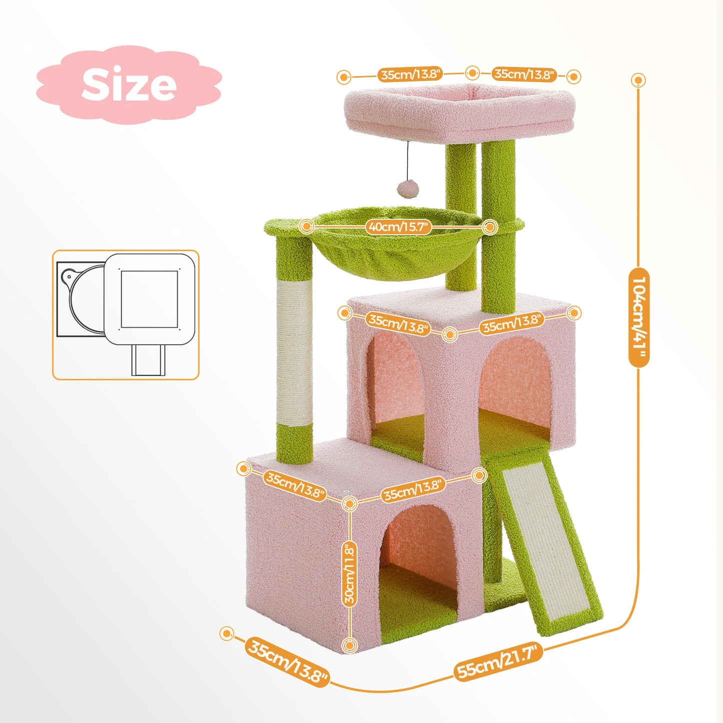 Multi-Level Cat Tree Tower for Indoor Cats with Condo, Hammock, Scratching Posts & Ramp