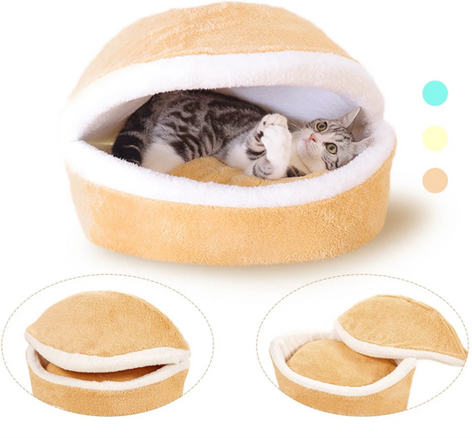 HOOPET Warm Cat Bed House Hamburger Bed by Pawvaluxe Disassemblability Windproof Pet Puppy Nest Shell Hiding Burger Bun for Winter