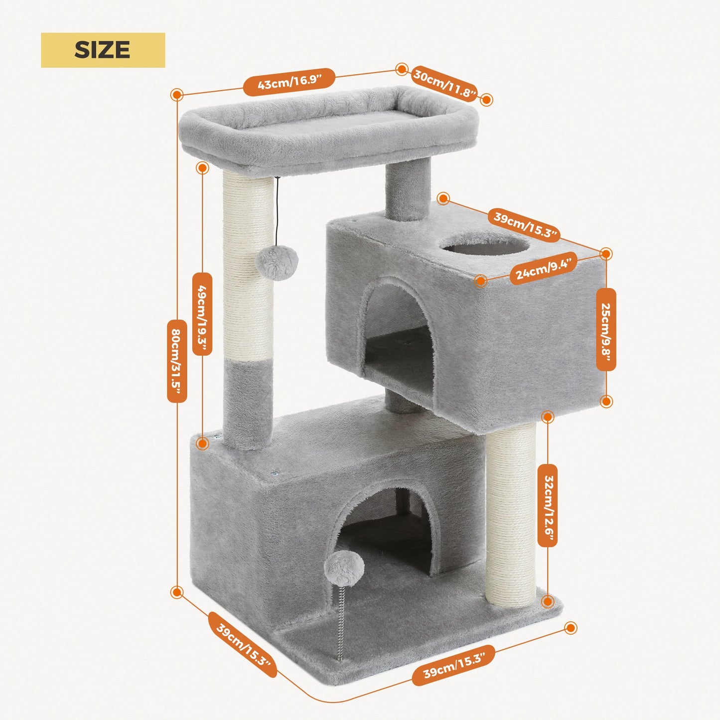 Multi-Level Cat Tree Tower for Indoor Cats with Condo, Hammock, Scratching Posts & Ramp